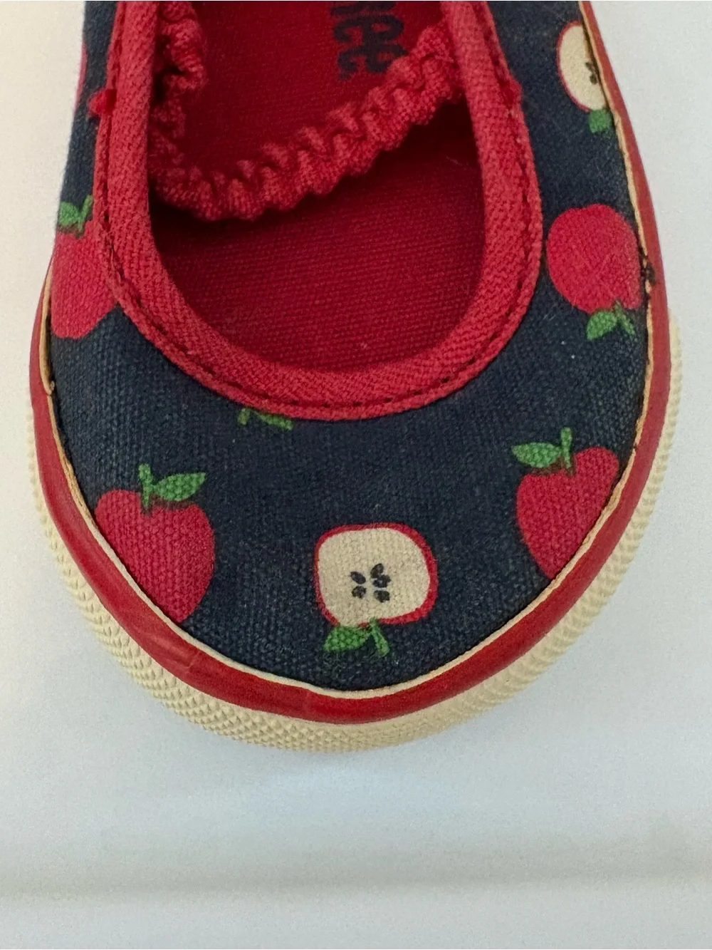 Gymboree prep school navy blue red apple print mary jane style shoes size 4